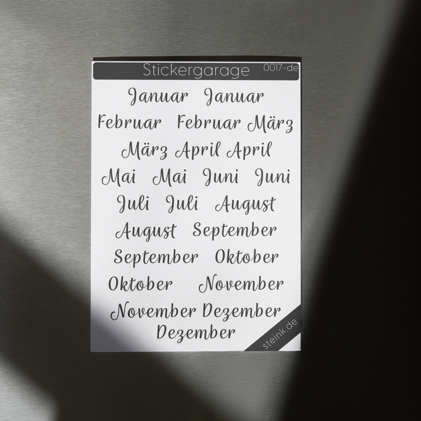 Stickerbogen Monate - 24 Sticker - Planer, Journal, Kalender, Tagebuch - schwarz