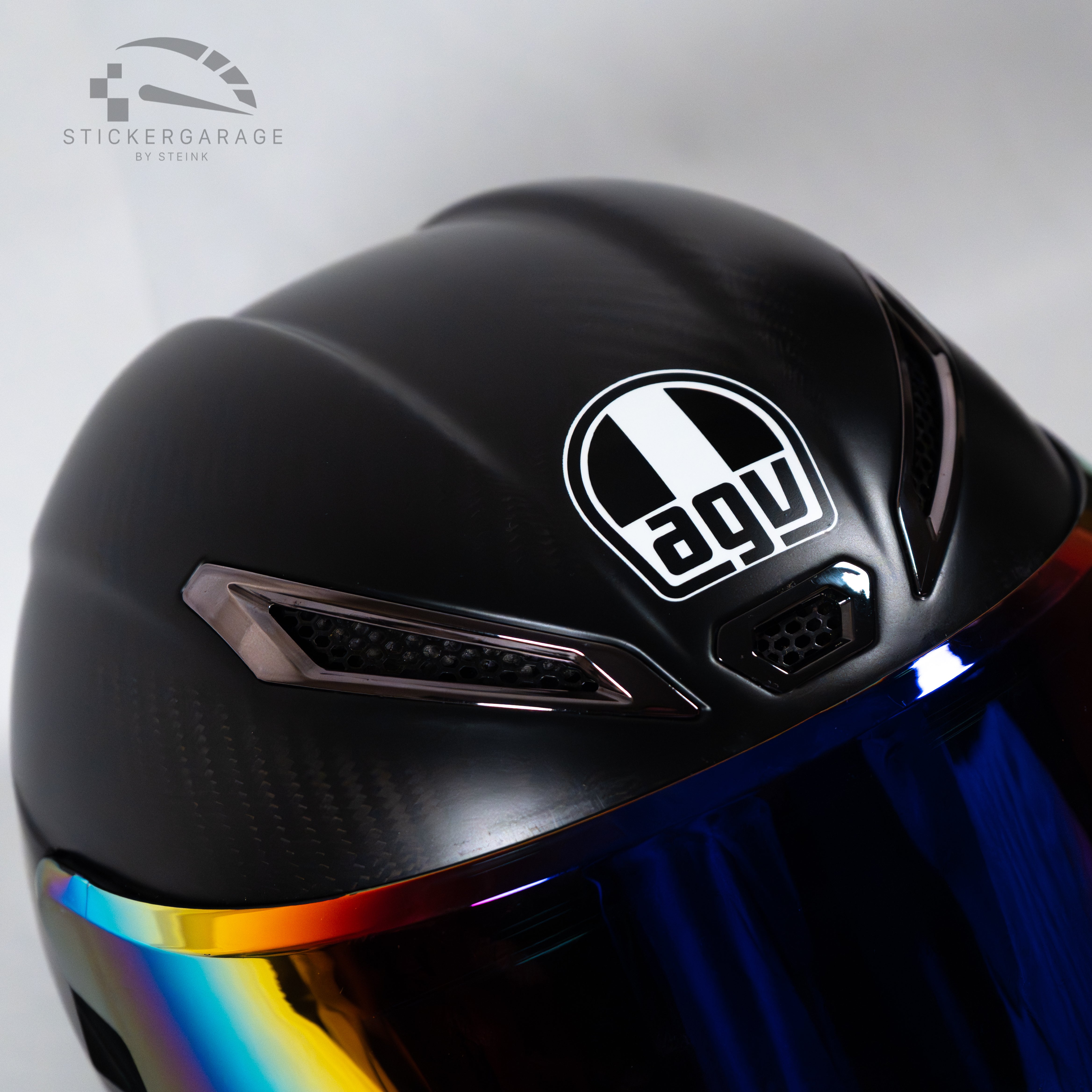 Overlay Logo Cover Sticker suitable for AGV helmet models in black. – StickerGarage