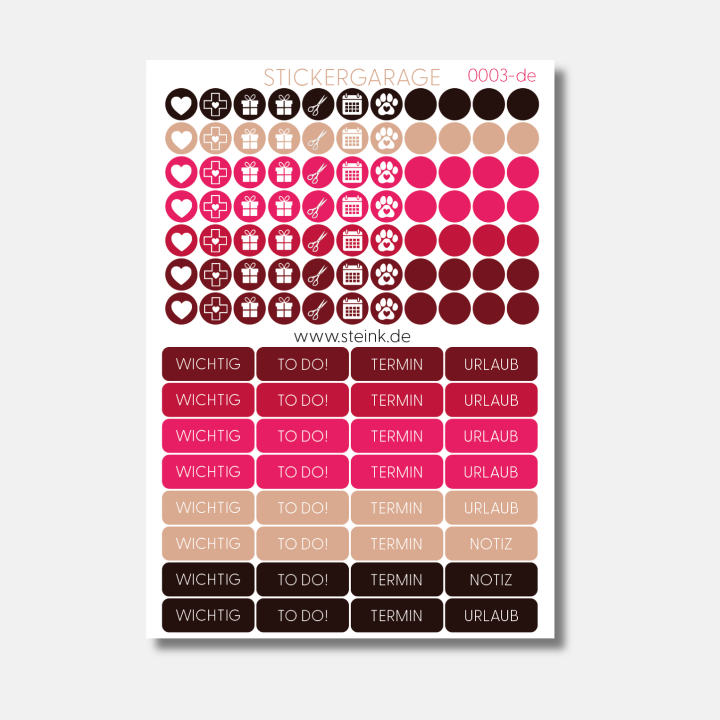 Stickerbogen - 109 Sticker - Planer, Journal, Kalender, Tagebuch - Berry