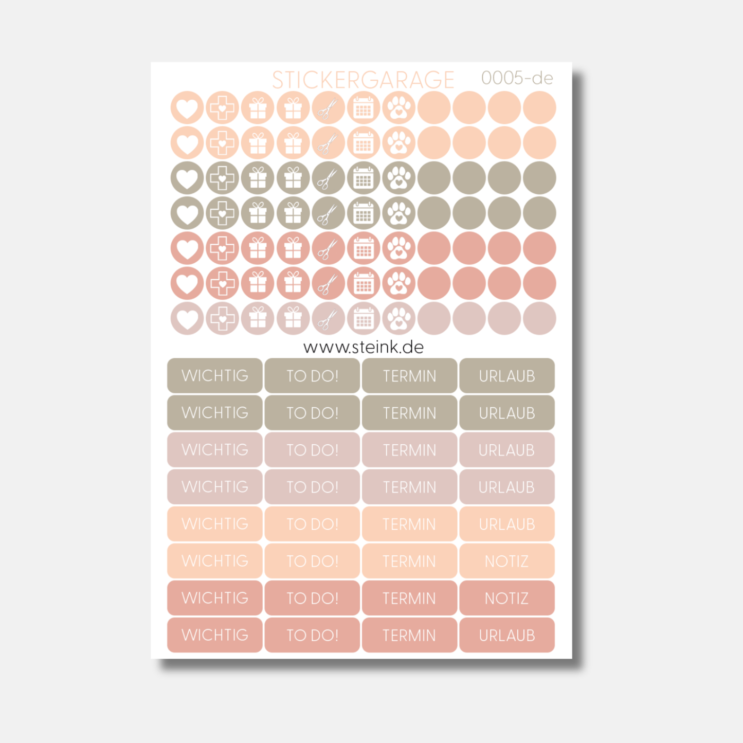 Stickerbogen - 109 Sticker - Planer, Journal, Kalender, Tagebuch - Soft Blush