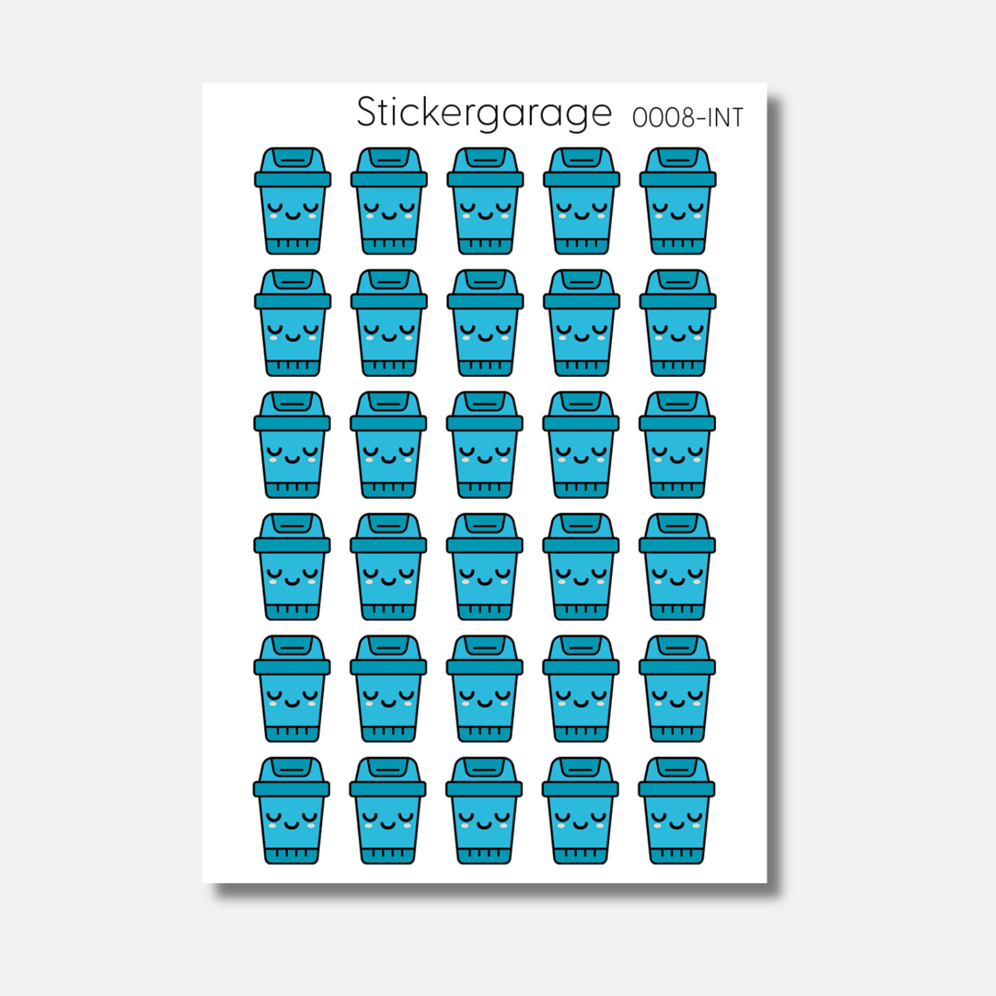 Mülleimer Stickerbogen - 30 Sticker - Planer, Journal, Kalender, Tagebuch - Blau