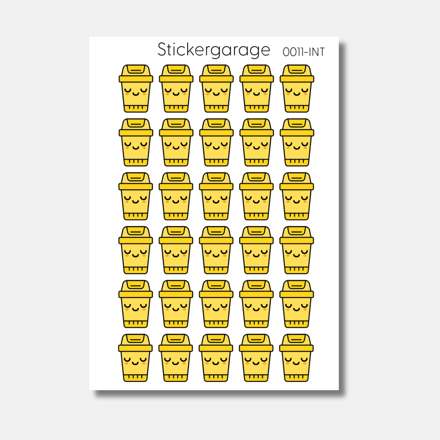 Mülleimer Stickerbogen - 30 Sticker - Planer, Journal, Kalender, Tagebuch - Gelb