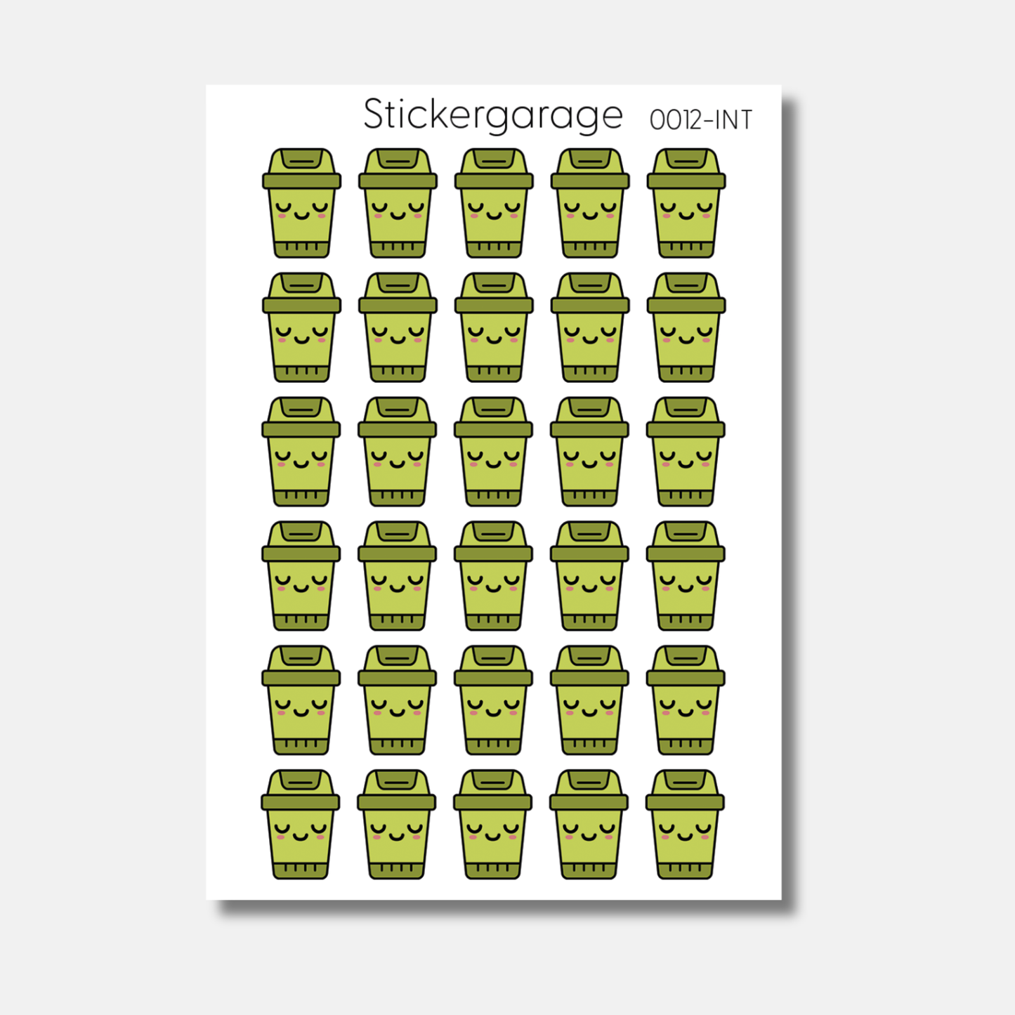 Mülleimer Stickerbogen - 30 Sticker - Planer, Journal, Kalender, Tagebuch - Grün