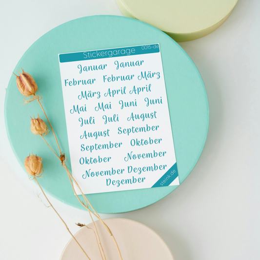 Stickerbogen Monate - 24 Sticker - Planer, Journal, Kalender, Tagebuch - Candy