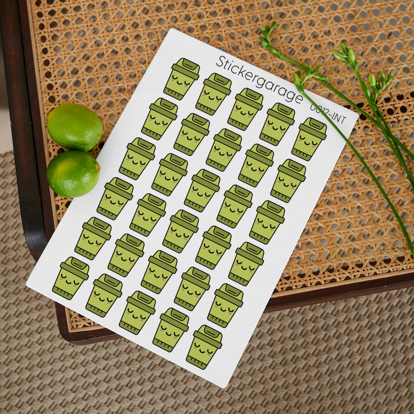 Mülleimer Stickerbogen - 30 Sticker - Planer, Journal, Kalender, Tagebuch - Grün