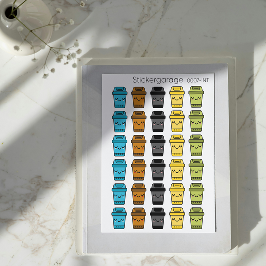 Mülleimer Stickerbogen - 30 Sticker - Planer, Journal, Kalender, Tagebuch - Alle Farben