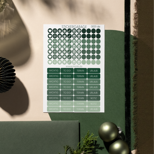 Stickerbogen - 109 Sticker - Planer, Journal, Kalender, Tagebuch - Leafy