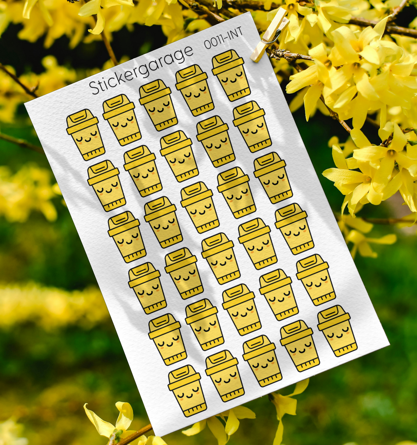 Mülleimer Stickerbogen - 30 Sticker - Planer, Journal, Kalender, Tagebuch - Gelb