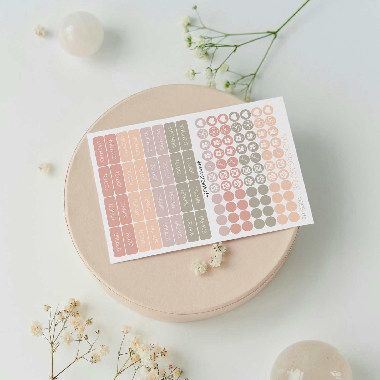 Stickerbogen - 109 Sticker - Planer, Journal, Kalender, Tagebuch - Soft Blush