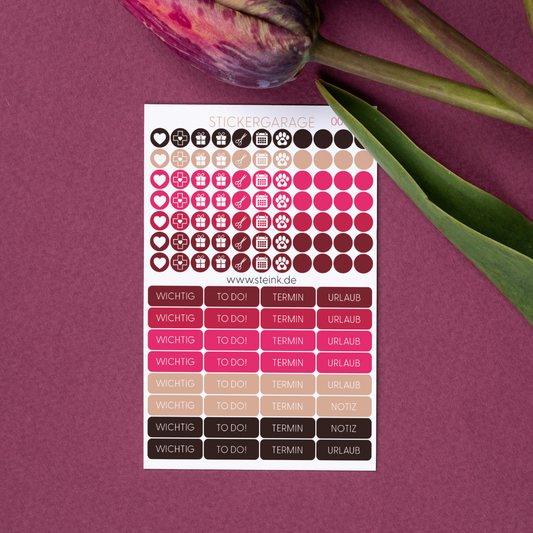 Stickerbogen - 109 Sticker - Planer, Journal, Kalender, Tagebuch - Berry